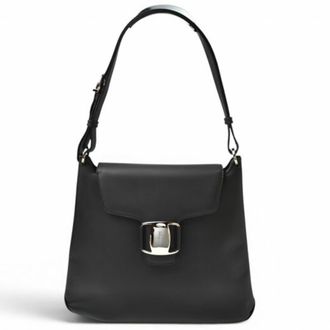 Ferragamo Black Leather Shoulder Bag Tote Bag (Pre-Owned)