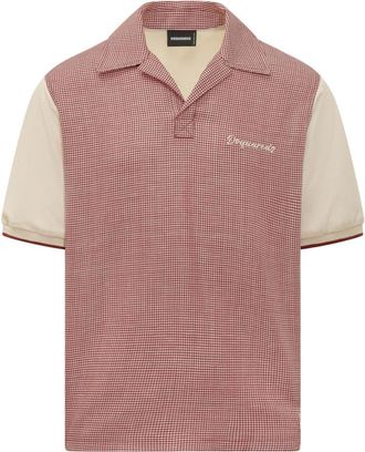 Dsquared2 Red Houndstooth Shirt Collar Polo