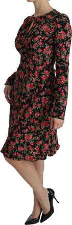 Dolce & Gabbana Womens Black Floral Longsleeve Knee Length Dress Viscose