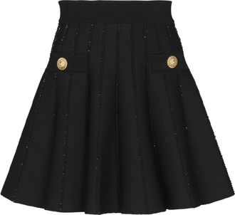 Balmain Gebreide rok met glitterstrepen - Dames - Korte rokken - Zwart - M - Rokken