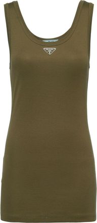 Prada triangle-logo ribbed-knit tank top - women - Cotton - 40 - Green