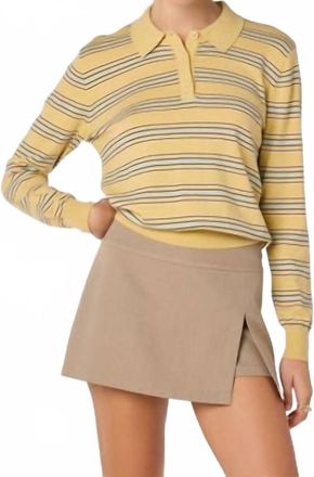 Astr Dora Striped Polo Sweater In Yellow
