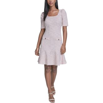 Karl Lagerfeld Frill Hem Metallic Tweed Dress in Pink Multi at Nordstrom, Size 16