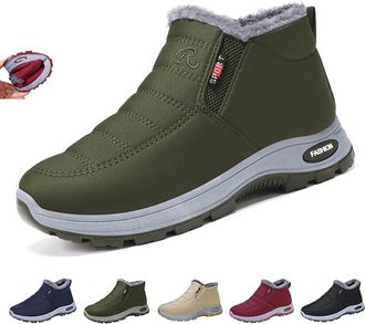 Generic Womens Fur Lined Non-Slip Warm Orthopaedic Boots, Winter Waterproof Snow Boots with Arch Support, Wide Fit Slip-On Sneakers (7.5,Army Green)