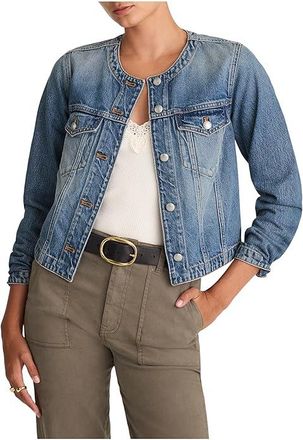Madewell Collarless Trucker In Bouvier Wash Womens Jacket Bouvier Wash : XL (Womens 14-16), Cotton/Denim