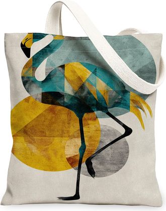 Generic Geometric Tropical Bird Canvas Tote Bags, Stylish Multi-Colored Reusable Grocery Bags, Summer Chic Lightweight Washable Sho, Multicolor, 13x15 Inch