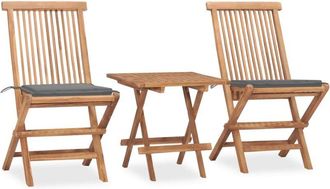 vidaXL Set Comedor De Jard&iacute;n Plegable 3 Piezas Madera De Teca Cojines Vidaxl