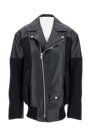 Junya Watanabe Contrast Panel Faux Leather Jacket With Exposed Zip Closure