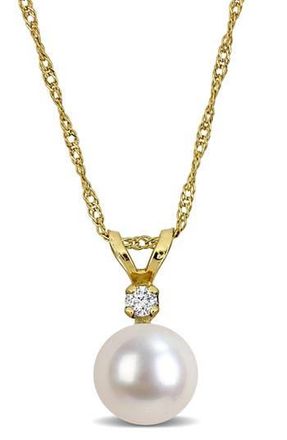 Delmar 14K Yellow Gold Cultured Pearl & Diamond Pendant Necklace at Nordstrom Rack