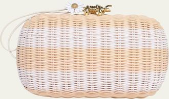 Bottega Veneta Striped Woven Rattan Clutch Bag