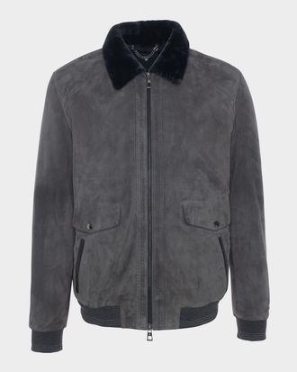 Gorski Men & apos;s Suede Jacket With Select Shearling Lamb Lining
