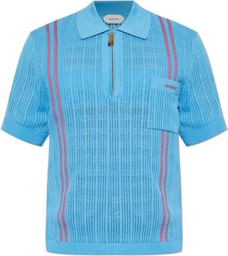 Versace Pocket Polo Shirt - Heren - V-hals truien - Blauw - M - Katoen - Truien & Vesten