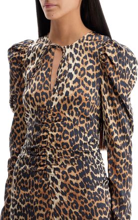 Ganni Womens Leopard Print Midi Dress - Tan viscose - Size EU 36 (Womens)