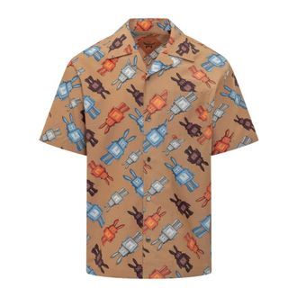 MCM Short Sleeve Shirts, male, Brown, Size: XL Cttn Silk SS Shirt