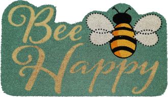 Imports Decor Bee Happy Coir Door Mat, Cute Bee Quote Coconut Fiber Doormat with Non-Slip PVC Backing, Decorative Indoor Outdoor Entryway Rug