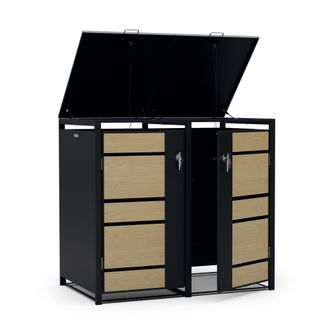 Blumfeldt Blumfeldt Binsafe Caja De Basura 2 Papeleras 240 L Resistente A La Intemperie Con Cerradura Acero Galvanizado