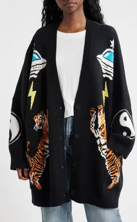 Dressed in Lala Do What You Want Oversize Cardigan in Black at Nordstrom, Size Small