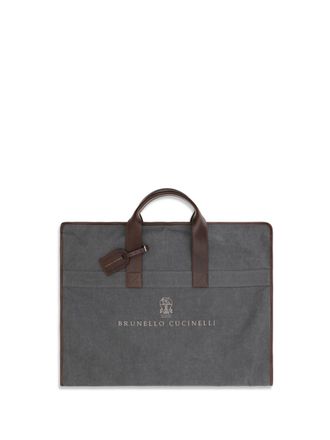 Brunello Cucinelli Mens Garment Bag Techno Fabric Leather Medium Grey-Burgundy Polyester Accessory Grey/burgundy