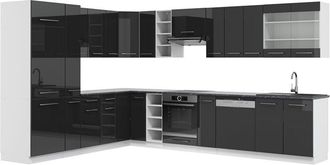 Vicco Cucina angolare completa Fame-Line, Antracite lucido/bianco, 347 x 257 cm senza piano di lavoro, Vicco