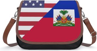 Generic US Haitians Flag Crossbody Bag Womens Handbag PU Message Bags Shoulder Purse with Adjustable Strap