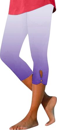 Generic 2025 Trousers Womens Gradient Color 7/8 Leggings Stylish Beach & Casual Wear (Purple, XXXL)