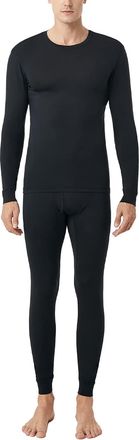 Lapasa Mens Midweight Thermal Underwear Set, Fleece Lined Base Layer Top and Bottom Long Sleeve Warm Long Johns M57, Black, M