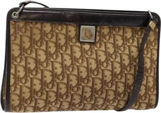 Dior Pre-owned Clutches, female, Brown, Size: ONE SIZE Pre-owned Trotter Canvas Shoulder Bag