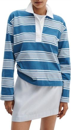 Rag & Bone Kelly Stripe Long Sleeve Cotton Polo in Blue Multi at Nordstrom, Size X-Large