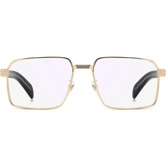 David Beckham 57mm Rectangular Optical Glasses in Gold Black at Nordstrom