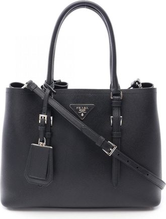 Prada Black Saffiano Triangle Handbag Tote Bag (Pre-Owned)
