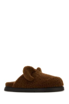 Fendi Mens Brown Shearling Slippers Flat Shoes