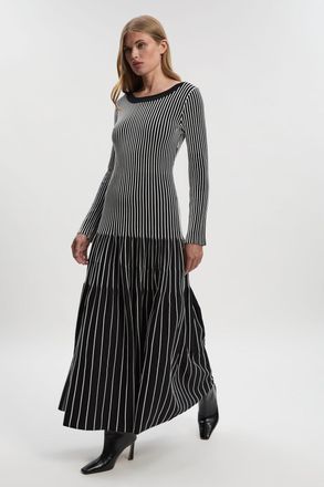 Karen Millen Womens Petite Viscose Blend Striped Knitted Maxi Dress - White Polyamide - Size X-Small