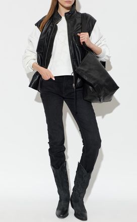 AllSaints Leather Vest Flor, Womens, Black