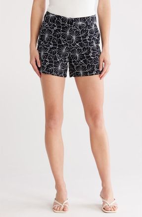 T Tahari Floral Embroidered Shorts in Black/White Embroidery at Nordstrom Rack, Size 12
