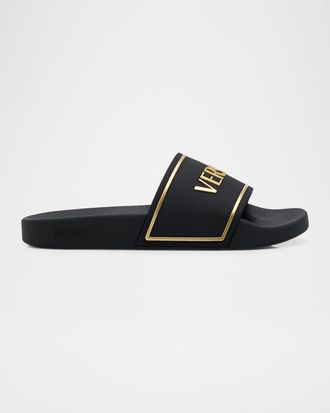 Versace Men & apos;s Embossed Logo Rubber Pool Slides