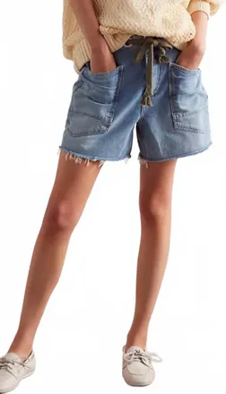 Free People Moxie Slouchy Wide Fit Shorts In Truest Blue