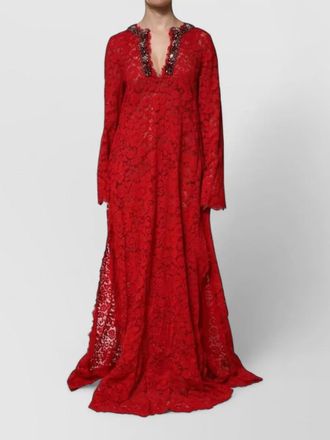 Dolce & Gabbana lace crystal-embellished v-neck long-sleeve maxi dress