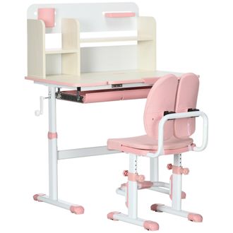 HOMCOM Escritorio Infantil, Altura Regulable, 1 Caj&oacute;n, 1 Estante Y Mesa Abatible, 80 X 52 X 88-109 Cm, Rosa Y Blanco