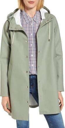 Stutterheim Mosebacke Hooded Long Sleeve Raincoat in Khaki Green at Nordstrom, Size Small