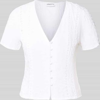 Jake*s Casual Slim Fit Bluse mit V-Ausschnitt in Weiss, Gr&ouml;&szlig;e 34