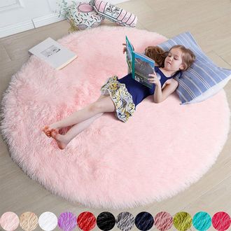 OEM Alfombra Redonda De Felpa Gruesa Con Bordes Cruzados, Felpudo Lavable Para Sal&oacute;n, Sof&aacute; O Mesita De Noche, Color Rosa, 120 X 120 Cm