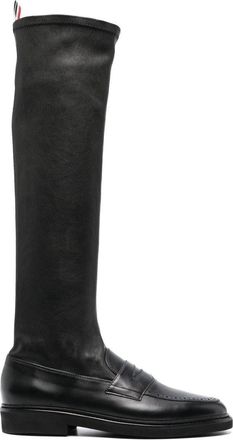 Thom Browne penny loafer knee-high boots - women - Calf Leather/Rubber/Calf Leather - 37 - Black
