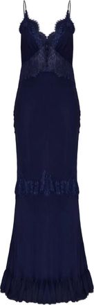 Self Portrait Abito lungo con ruches - Blu