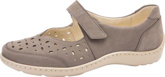 Waldl&auml;ufer Ballerina WALDL&Auml;UFER HENNI, Damen, Gr. 4,5 (37,5), grau (taupe), Nubukleder, Schuhe Ballerina, Klettschuh, Komfortschuh mit Perforation, H-Weite