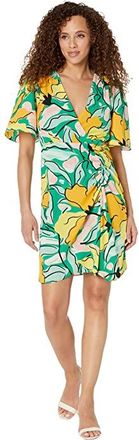Maggy London Flutter Sleeve Printed Mini Dress Womens Dress Jade : 6, Spandex/Polyester