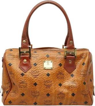 MCM Pre-owned Handbags, female, Brown, Size: ONE SIZE Pre-owned Visetos Leather Boston Bag