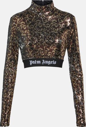Palm Angels Mockneck sequined crop top