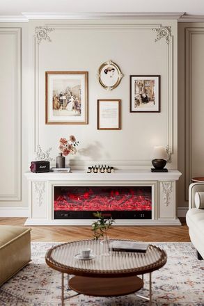 H&O Direct TV Stand Electric Fireplace Adjustable Flame with Remote in Gold