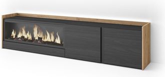 Skraut Home Skraut Home - Mueble Tv, Televisi&oacute;n, Muebles De Sal&oacute;n, Almacenaje, 212x35x50cm, Para Tv Hasta 80, Chimenea El&eacute;ctrica Xxl, Led, Estilo Moderno, Negro Y