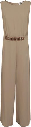 P.A.R.O.S.H. Beige Floral Applique Jumpsuit with Keyhole Back